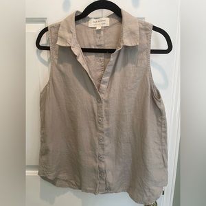 Cloth & Stone Linen Beige Taupe Sleeveless Blouse Split Back - Small